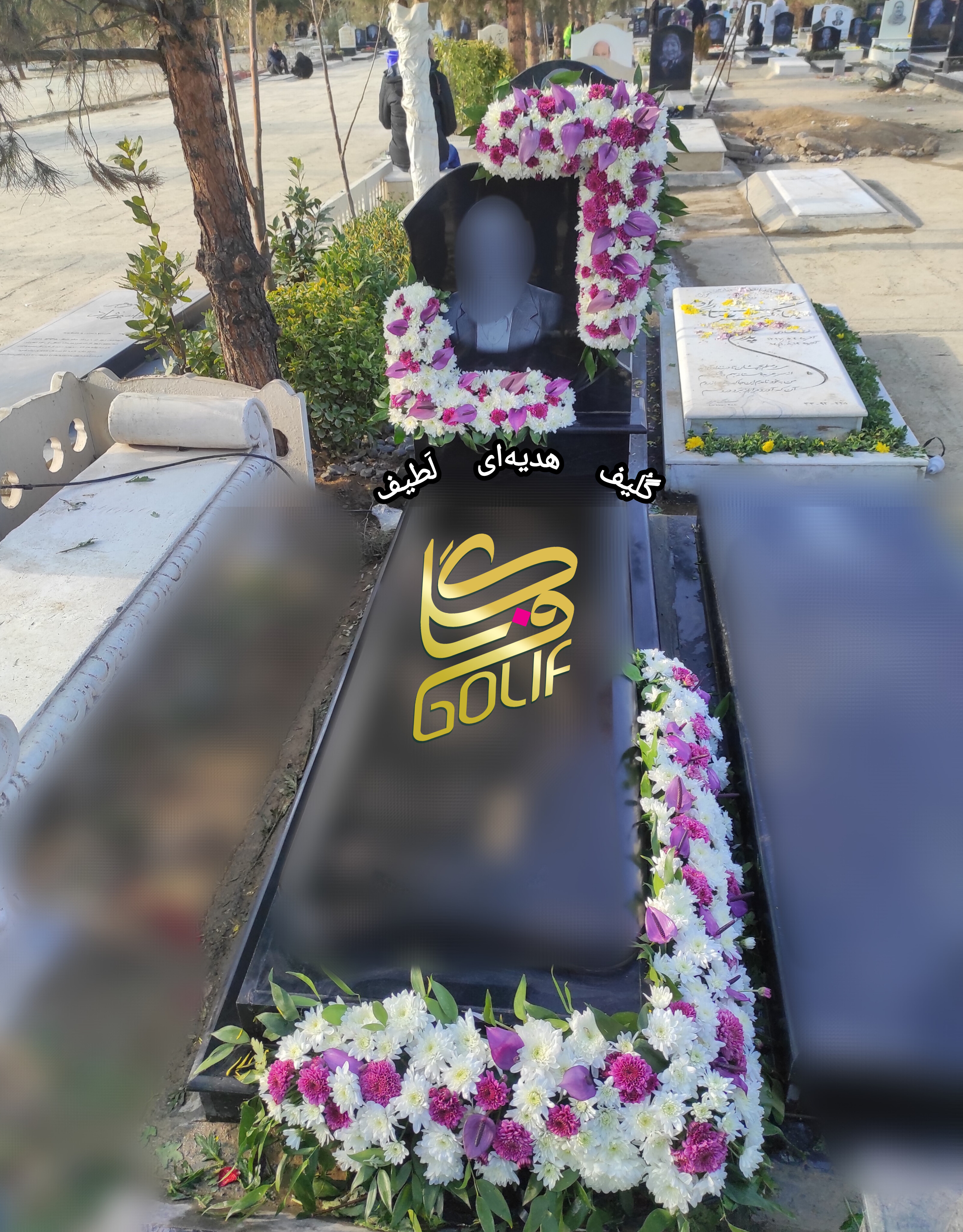 گل آرایی مزار دور مزار گل دور مزار گل دور سنگ قبر بهشت زهرا گل فروشی گلیف گلیف golif