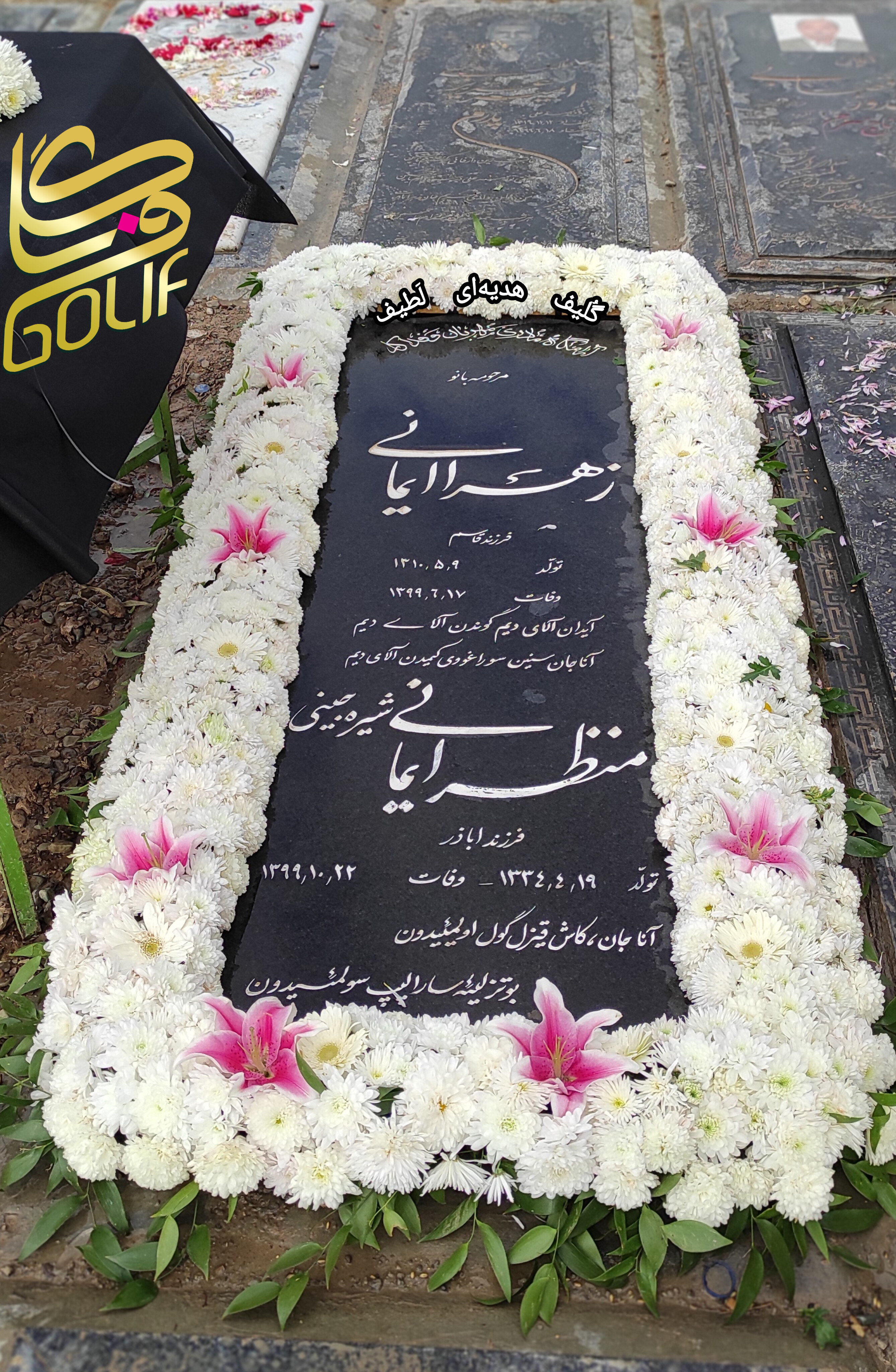 گل آرایی مزار دور مزار گل دور مزار گل دور سنگ قبر بهشت زهرا گل فروشی گلیف گلیف golif