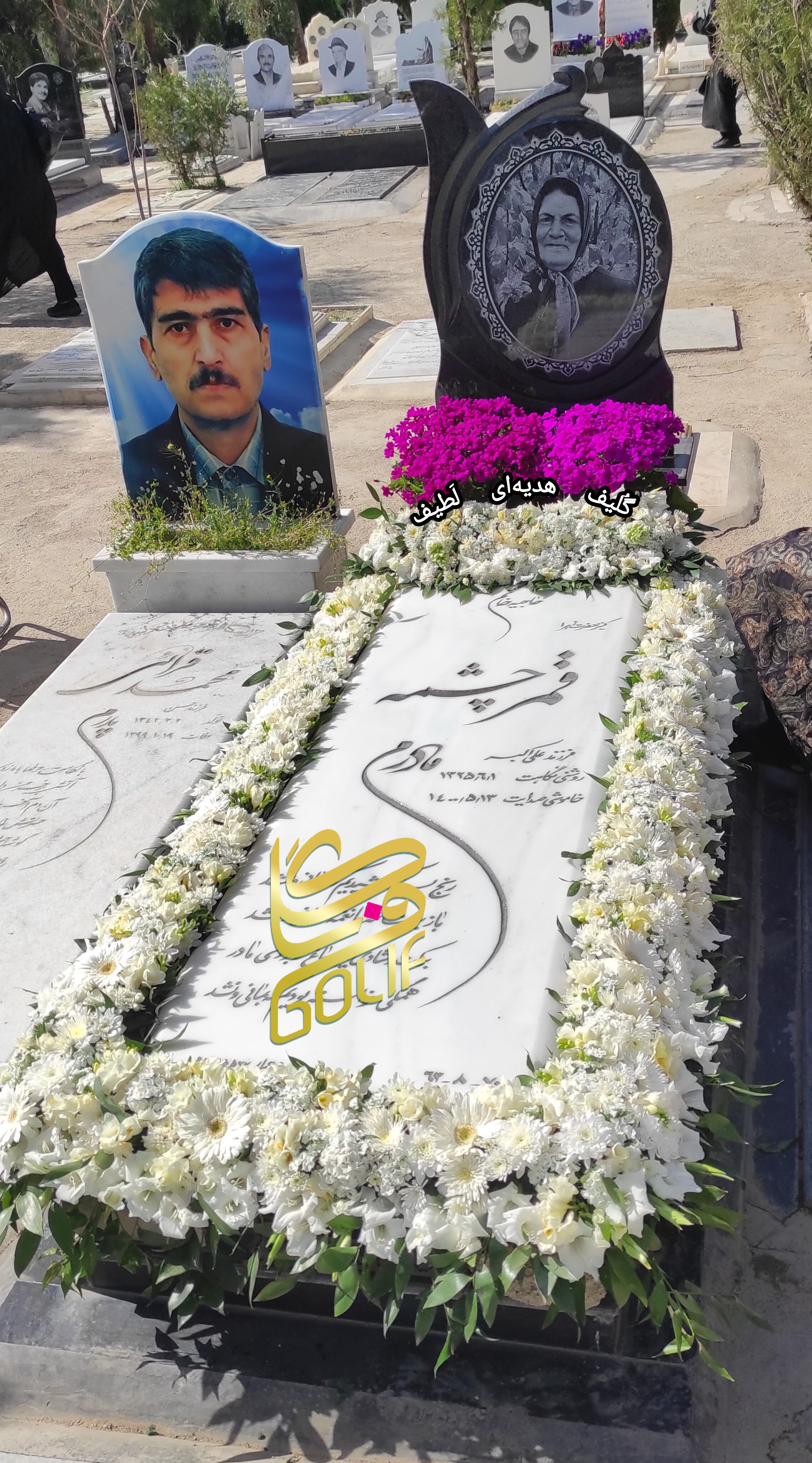 گل آرایی مزار دور مزار گل دور مزار گل دور سنگ قبر بهشت زهرا گل فروشی گلیف گلیف golif