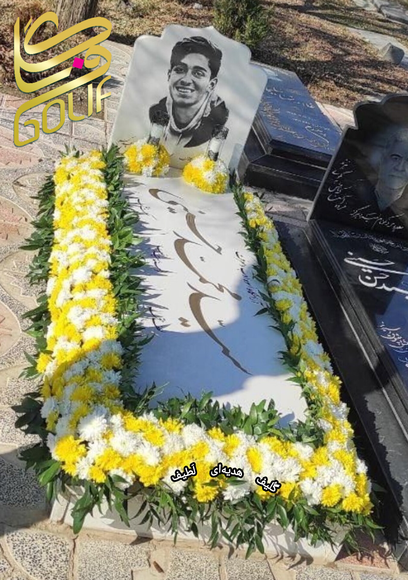 گل آرایی مزار دور مزار گل دور مزار گل دور سنگ قبر بهشت زهرا گل فروشی گلیف گلیف golif